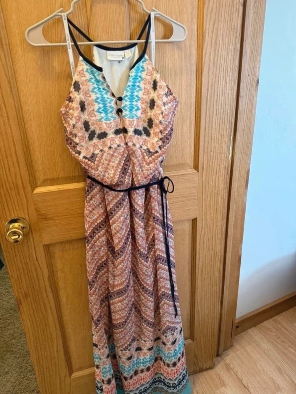 Bisou Bisou Multicolor Printed Maxi Dress with Aqua Accents